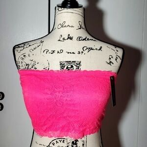 No Boundaries- NWT Neon PINK Bandeau Bra Removable pads Lace overlay Sz. XXL